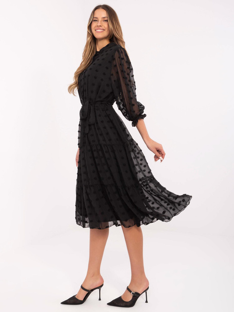 Hurt Czarna rozkloszowana sukienka koktajlowa ze stójką