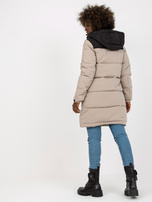 Hurt Jasnoszaro-czarna długa kurtka zimowa z kapturem