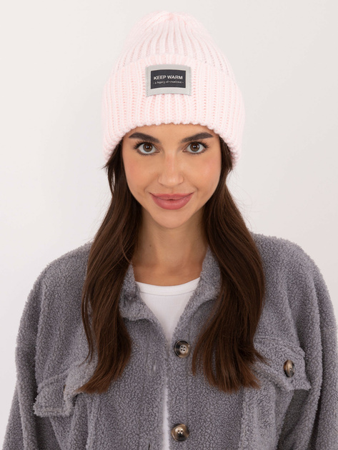Hurt Jasnoróżowa dzianinowa czapka damska RUE PARIS