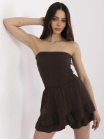 Brown muslin women's jumpsuit with shorts.