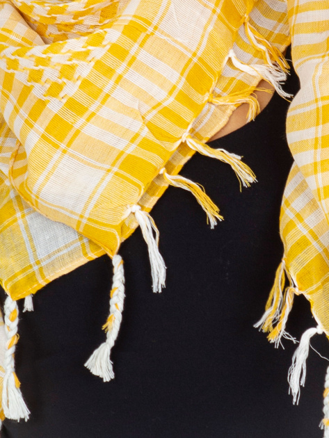 Hurt Żółto-biała chusta arafatka z frędzlami