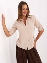Beżowa rozpinana koszula z kołnierzykiem RUE PARIS 