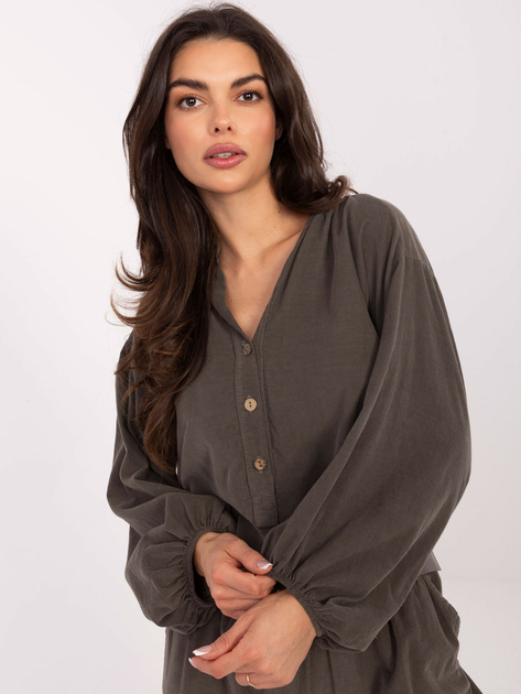 Khaki sztruksowa bluzka z guzikami