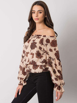Beżowo-brązowa bluzka hiszpanka w kwiaty Orlean