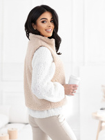 Jasnobeżowa kamizelka baranek z kieszeniami 