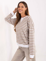 Ciemnobeżowo-biała bluzka oversize z modalu