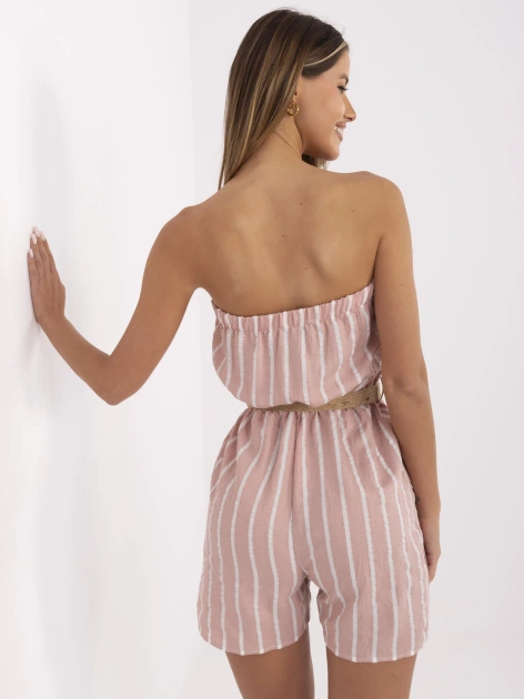 Różowo-biały kombinezon z paskiem RUE PARIS