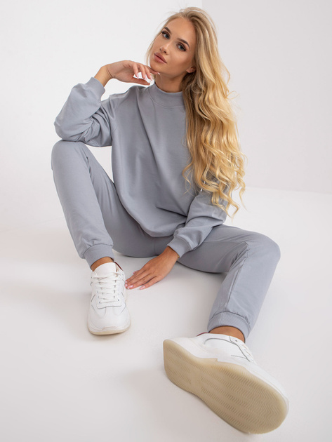 Szara dresowa bluza basic oversize z długim rękawem 