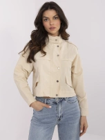 Beżowa kurtka wiatrówka z suwakiem i zatrzaskami