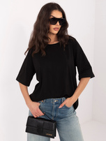 Czarny t-shirt basic z okrągłym dekoltem RUE PARIS  