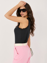 Czarny bawełniany top w prążek RUE PARIS 