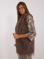 Hurt Ciemnobrązowa kamizelka futrzana zapinana na haftki