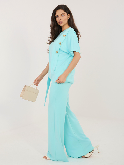 Miętowy damski komplet z szerokimi spodniami