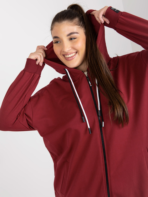 Hurt Bordowa rozpinana bluza plus size z nadrukiem z tyłu