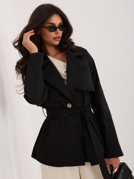 Czarny krótki płaszcz o kroju trencza RUE PARIS