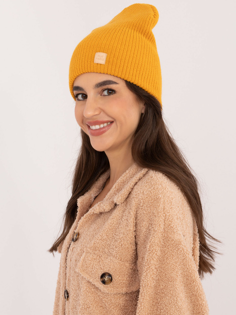 Hurt Musztardowa gładka czapka dzianinowa RUE PARIS