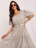Béžové midi šaty s kostkovaným vzorem.