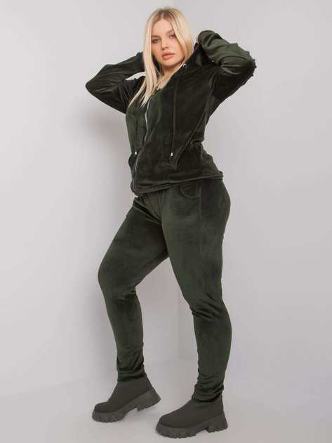Khaki welurowy komplet plus size Michell