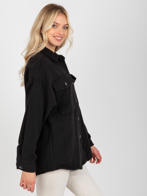 Hurt Czarna wierzchnia koszula damska z kieszeniami