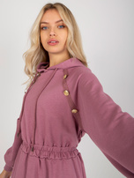 Hurt Brudnoróżowa rozkloszowana sukienka dresowa z guzikami