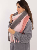 Hurtownia Różowo-ciemnoszary gruby szal damski