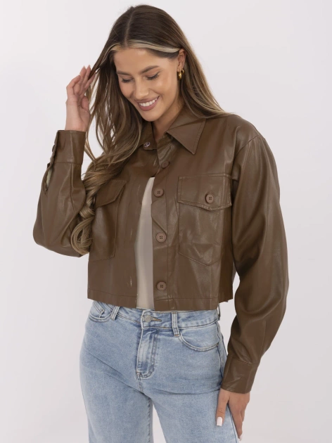 Brązowa kurtka z ekoskóry z kieszeniami