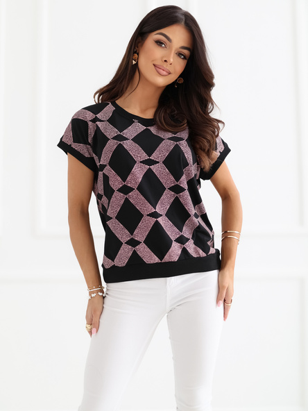 Czarna bluzka w geometryczny wzór