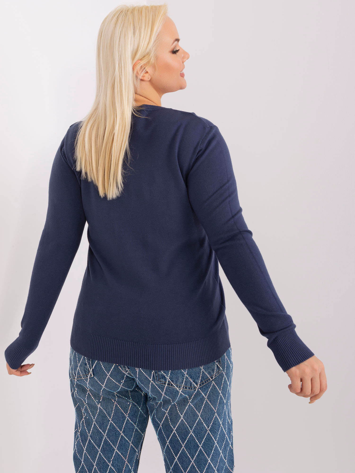 Hurt Granatowy klasyczny sweter plus size z okrągłym dekoltem
