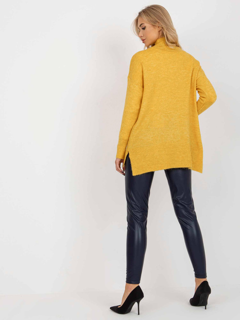 Hurtownia Żółty długi sweter oversize z kieszeniami