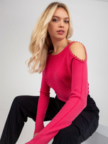 Hurt Fuksjowy sweter z odkrytymi ramionami i ściągaczami