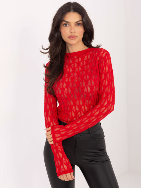 Czerwona koronkowa bluzka z dekoltem w łódkę