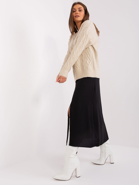 Hurt Beżowy sweter z warkoczami i długim rękawem