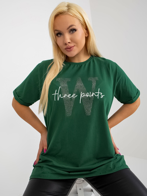Hurtownia Ciemnozielona bluzka plus size z aplikacją