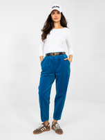 Ciemnoniebieskie sztruksowe spodnie z nogawką 7/8