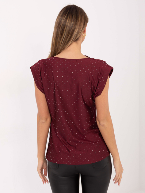 Burgundowa bluzka z poduszkami na ramionach