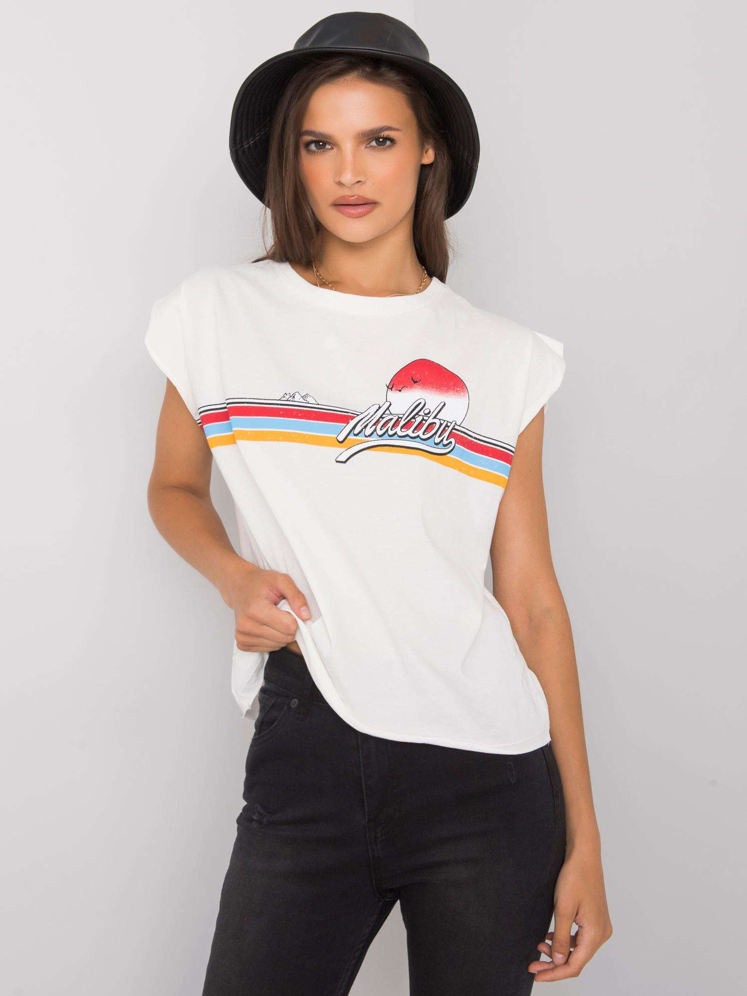Ecru T-Shirt mit Malibu-Druck.