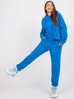 Ciemnoniebieski dresowy komplet dwuczęściowy basic z kapturem 