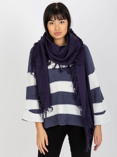 Hurtownia Fioletowy gładki szal damski z frędzlami