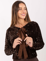Dark brown velvet wrap for New Year's Eve.