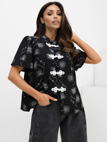 Czarna damska bluzka z domieszką lnu