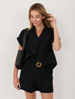 Czarna luźna bluzka z dekoltem V SUBLEVEL 