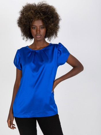Temno modra gladka bluza z okroglo izrezom RUE PARIS.