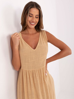 Camelowa maxi sukienka bez rękawów OCH BELLA