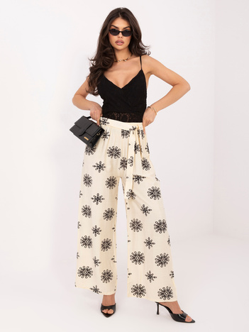 Jasnobeżowo-czarne damskie spodnie palazzo na lato