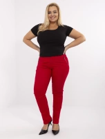 Červené dlouhé bavlněné kalhoty plus size.