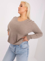 Hurt Ciemnobeżowy damski sweter plus size z dzianiny