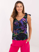 Schwarz-lila Top mit V-Ausschnitt RUE PARIS.