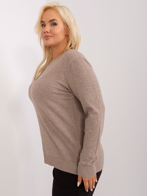 Hurtownia Ciemnobeżowy sweter plus size z guzikami