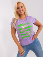 Hurt Jasnofioletowa bluzka plus size z nadrukiem 