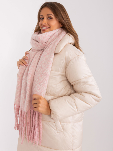 Hurt Jasnoróżowo-biały wzorzysty szal z frędzlami